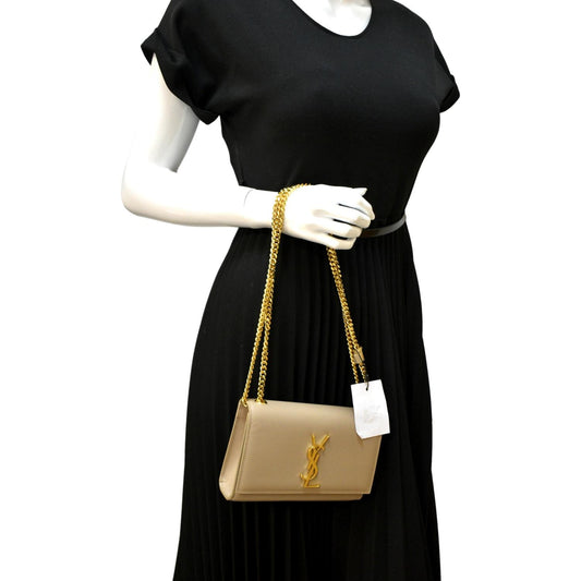SAINT LAURENT Kate Leather Chain Clutch Crossbody Bag Beige