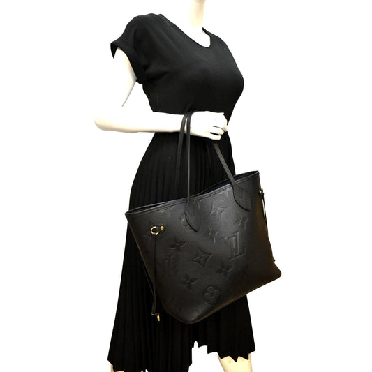 LOUIS VUITTON Neverfull MM Monogram Empreinte Leather Tote Bag Black