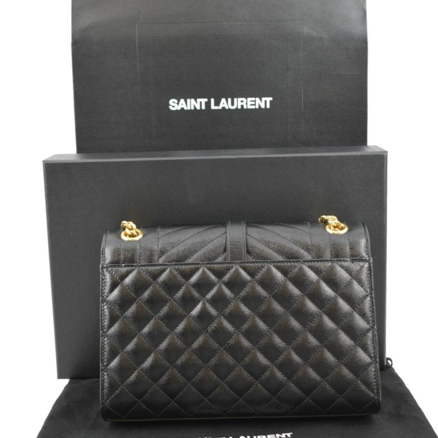 SAINT LAURENT Envelope Flap Matelasse Leather Crossbody Bag Black