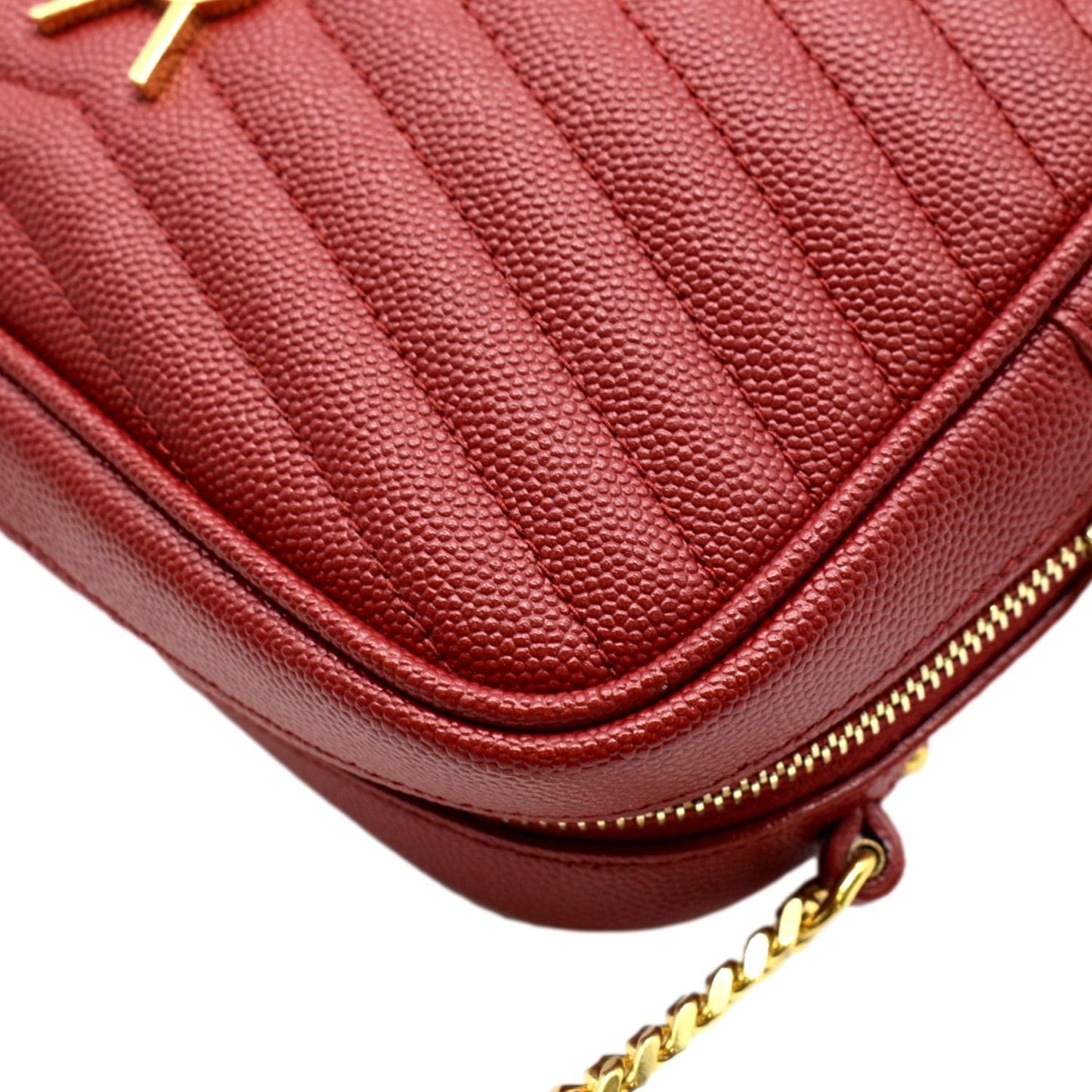 SAINT LAURENT Small Lou Chevron Leather Camera Crossbody Bag Red