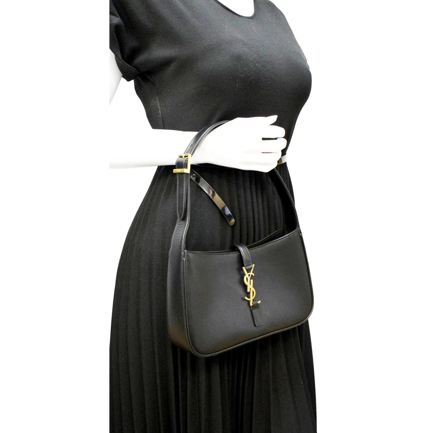 SAINT LAURENT Le 5 A 7 Leather Satchel Bag Black
