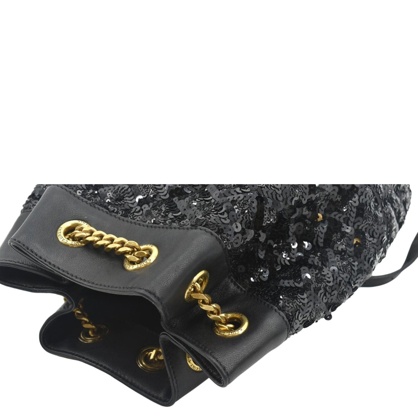 SAINT LAURENT Sequin Leather Backpack Bag Black