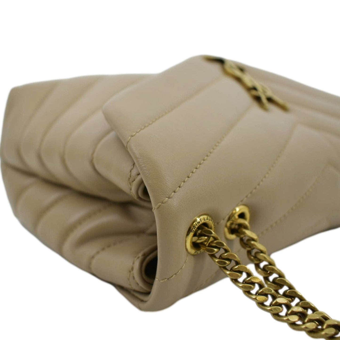 SAINT LAURENT Small Loulou Quilted Leather Crossbody Bag Dark Beige