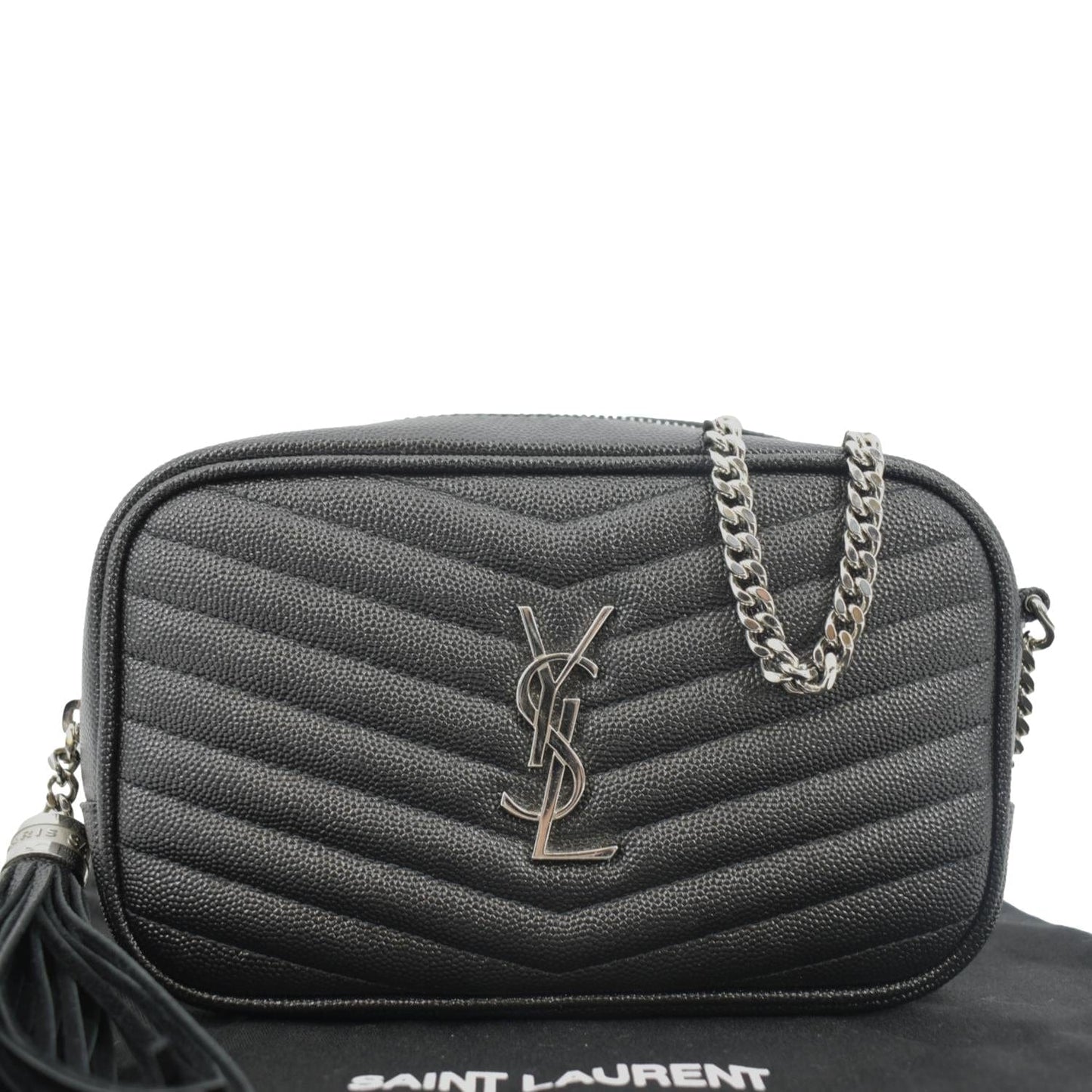 SAINT LAURENT Lou Chevron Leather Camera Crossbody Bag Black