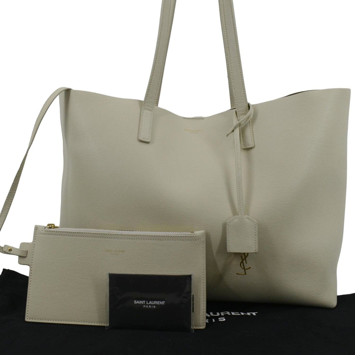 SAINT LAURENT Leather Tote Bag Ivory