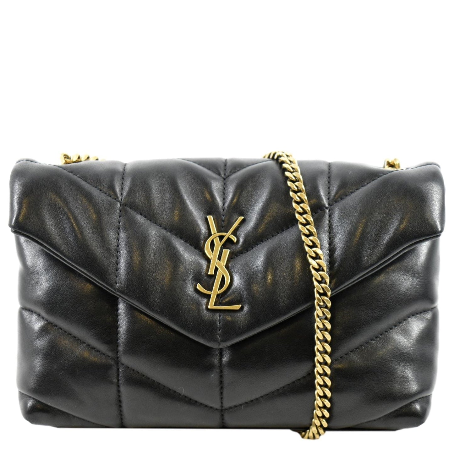SAINT LAURENT Toy Loulou Puffer Quilted Lambskin Leather Crossbody Bag Black