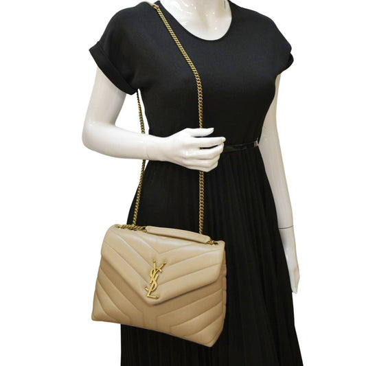 SAINT LAURENT Small Loulou Quilted Leather Crossbody Bag Dark Beige