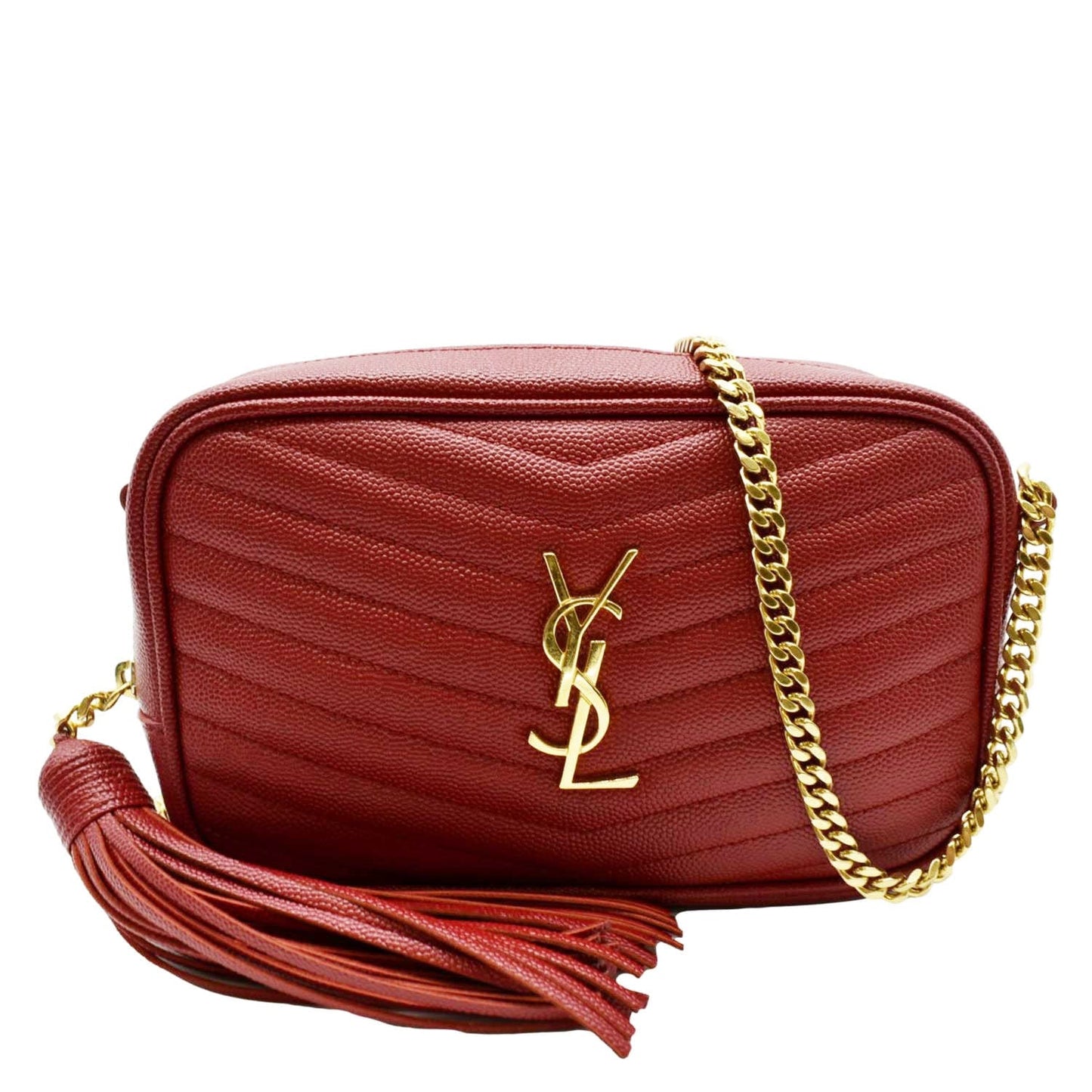 SAINT LAURENT Small Lou Chevron Leather Camera Crossbody Bag Red