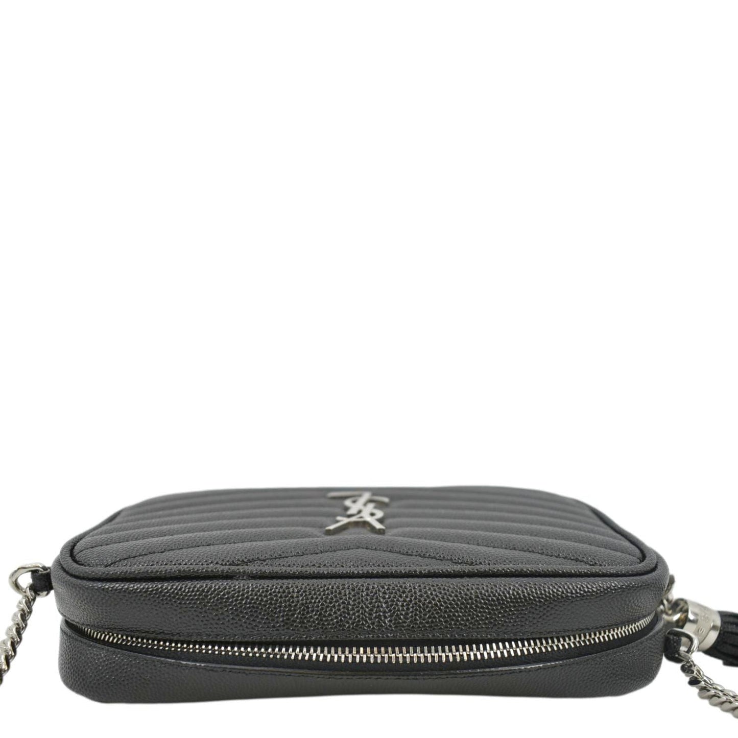 SAINT LAURENT Lou Chevron Leather Camera Crossbody Bag Black