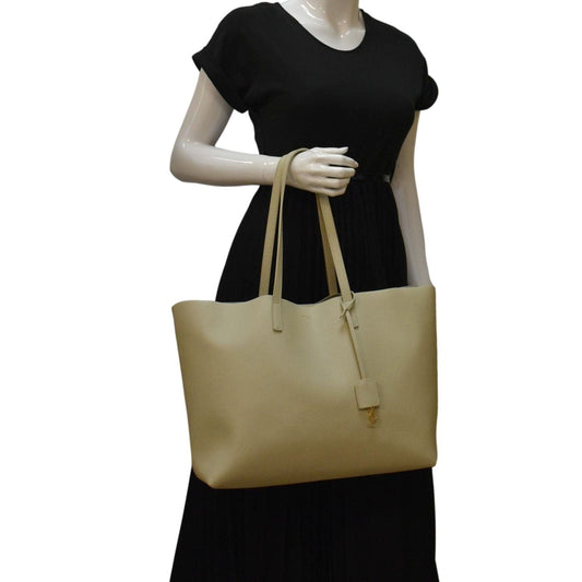SAINT LAURENT Leather Tote Bag Ivory