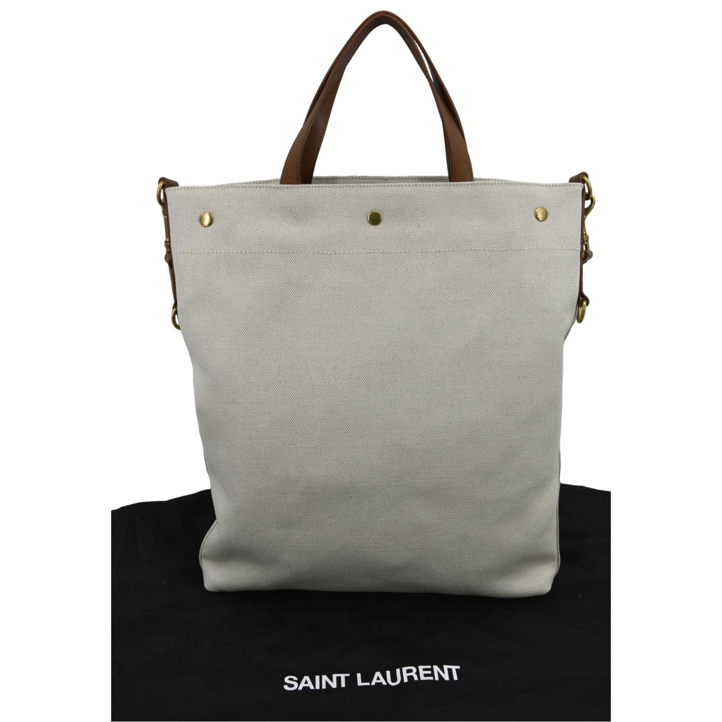 SAINT LAURENT North South Foldable Canvas Smooth Leather Shoulder Bag Naturel