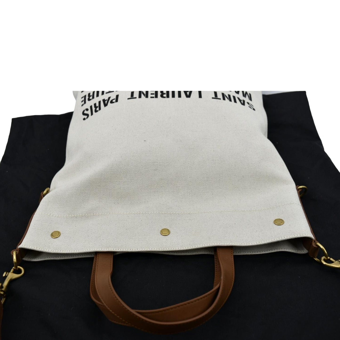SAINT LAURENT North South Foldable Canvas Smooth Leather Shoulder Bag Naturel