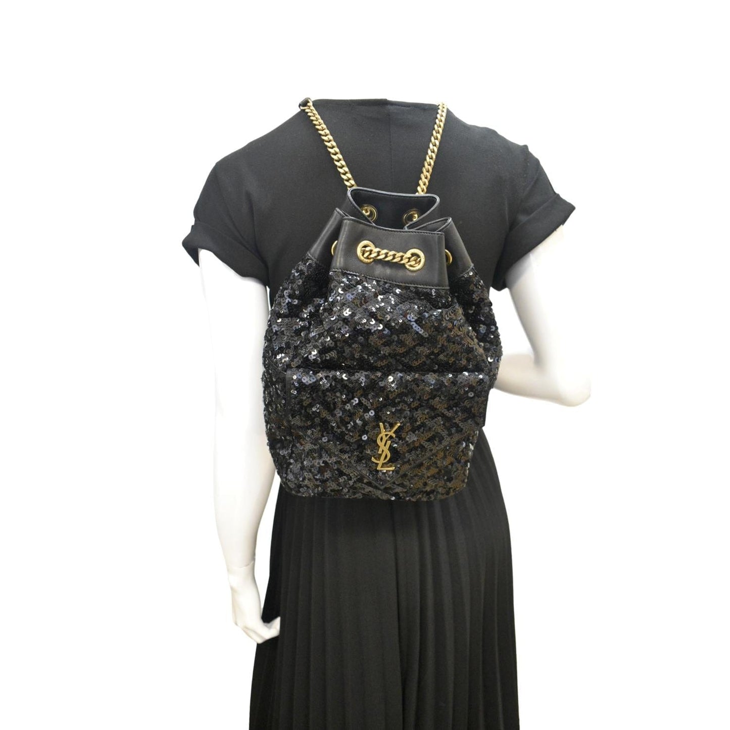 SAINT LAURENT Sequin Leather Backpack Bag Black