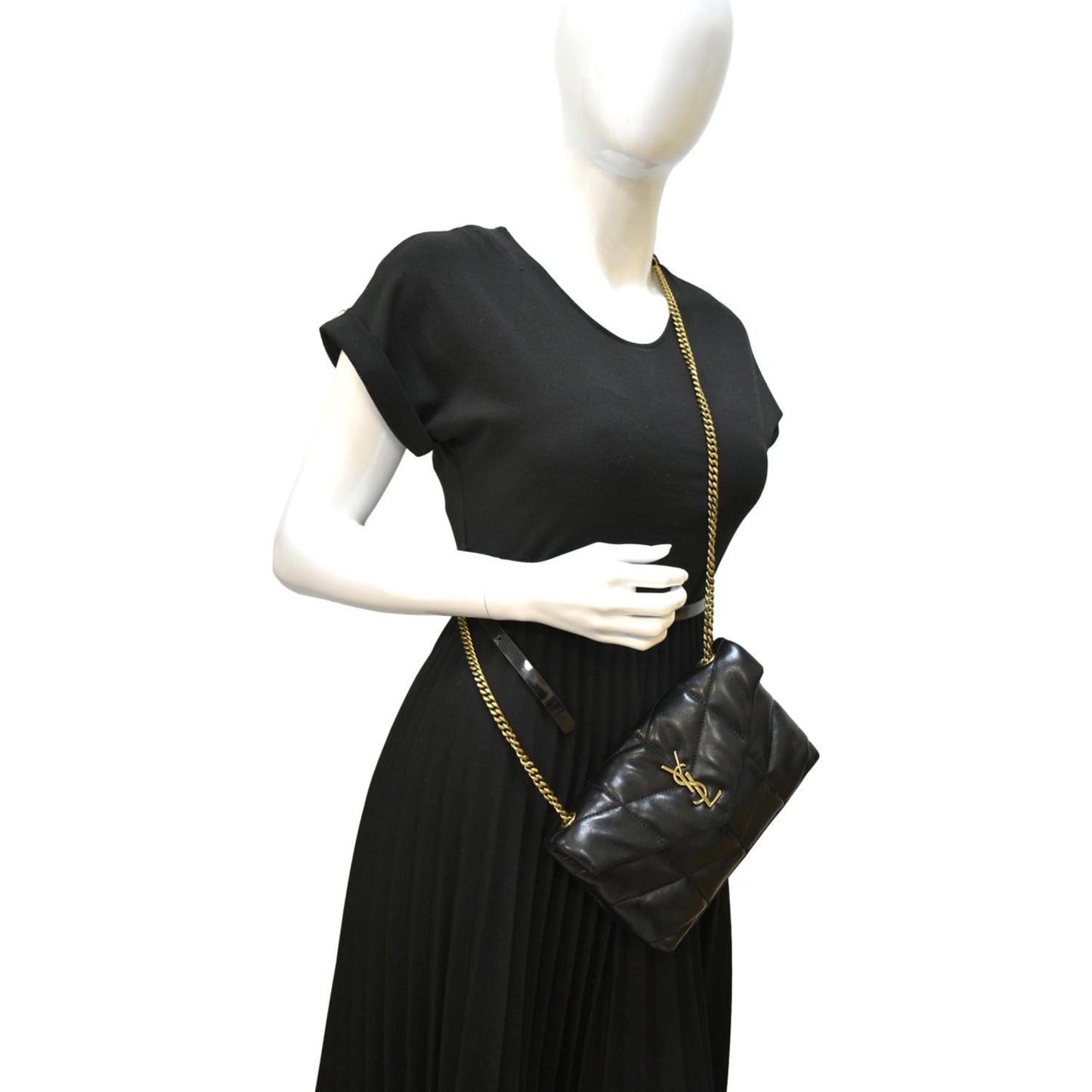 SAINT LAURENT Toy Loulou Puffer Quilted Lambskin Leather Crossbody Bag Black