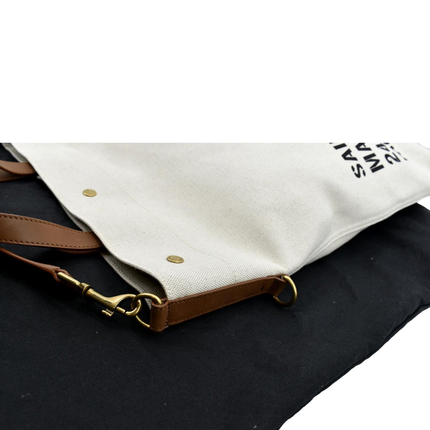 SAINT LAURENT North South Foldable Canvas Smooth Leather Shoulder Bag Naturel