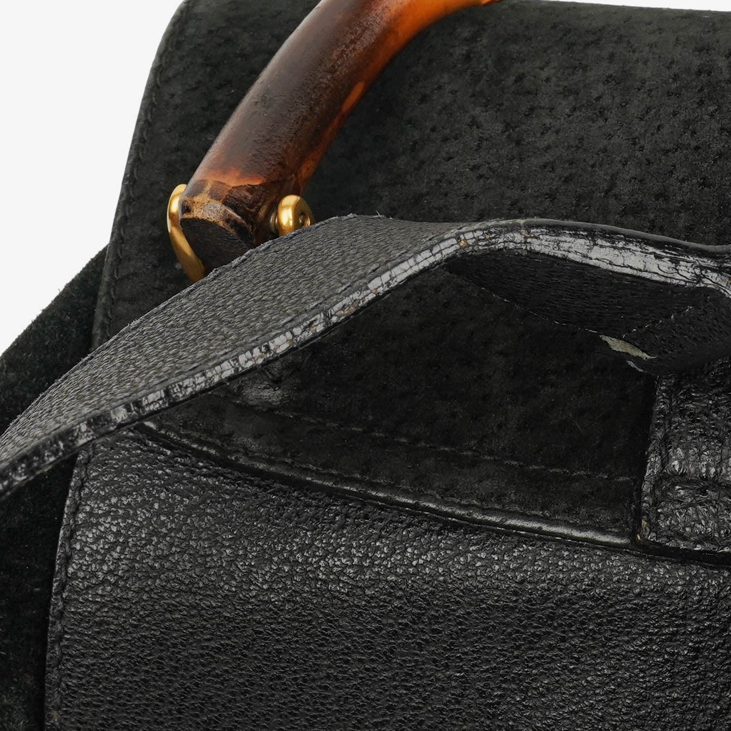 Gucci Vintage Black Suede and Leather Bamboo Backpack