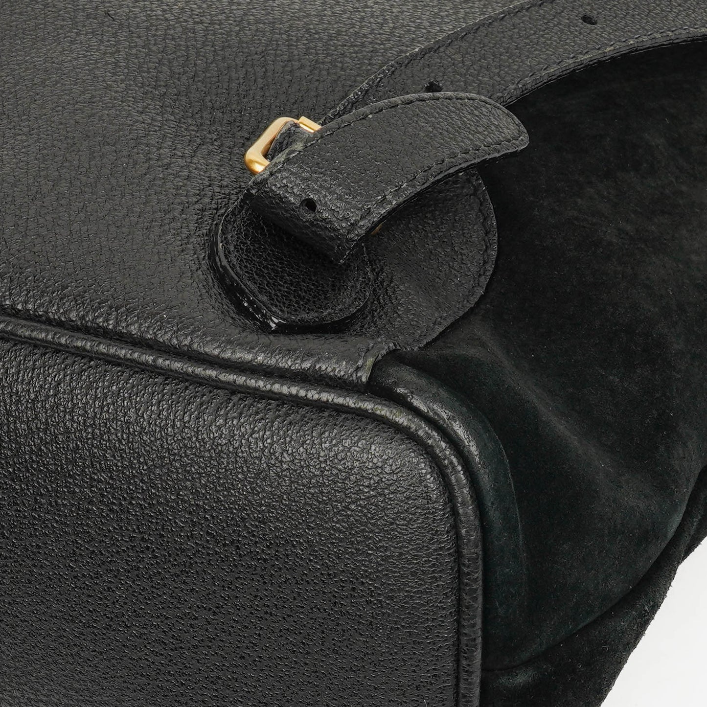 Gucci Vintage Black Suede and Leather Bamboo Backpack