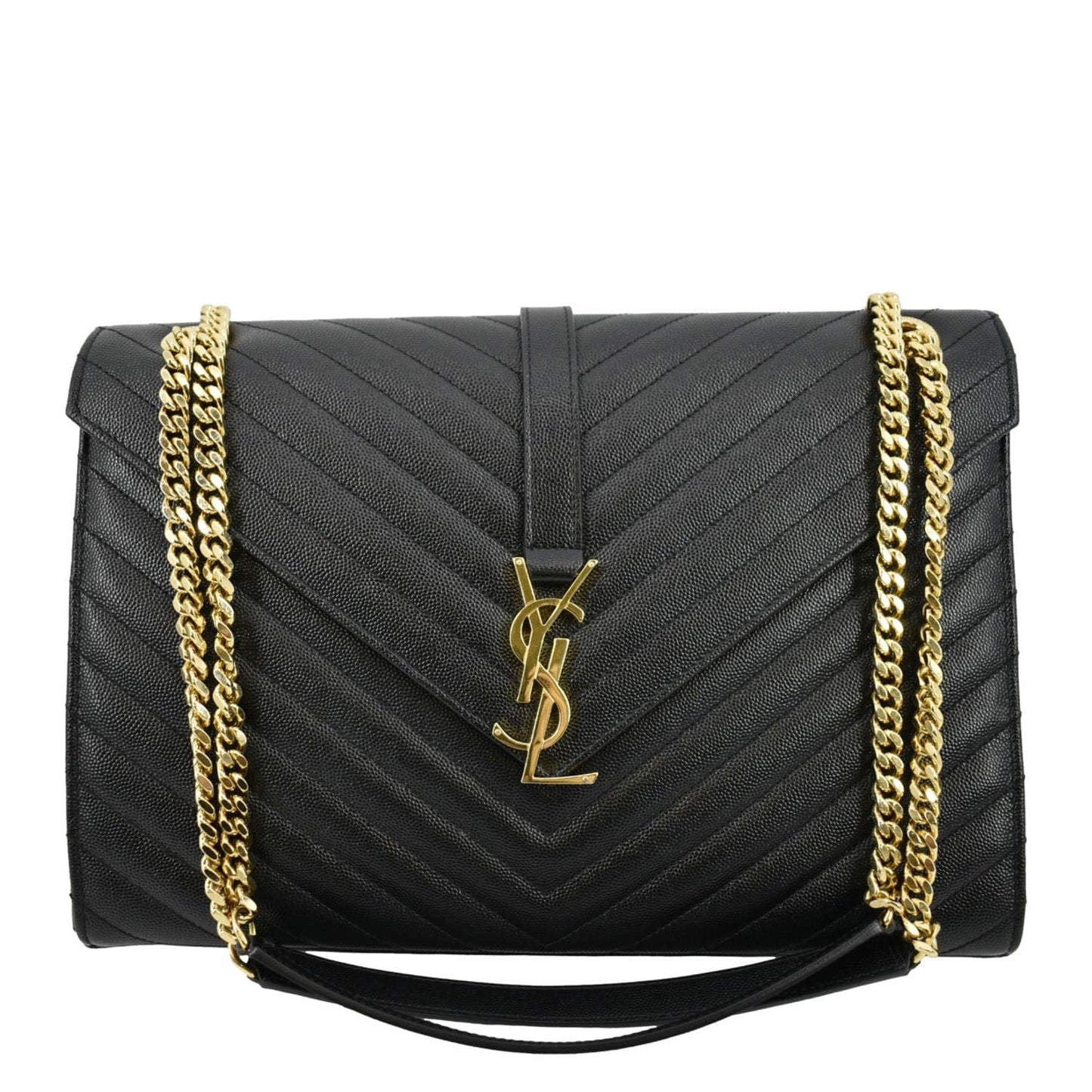SAINT LAURENT Large Envelope Flap Matelasse Leather Shoulder Bag Black