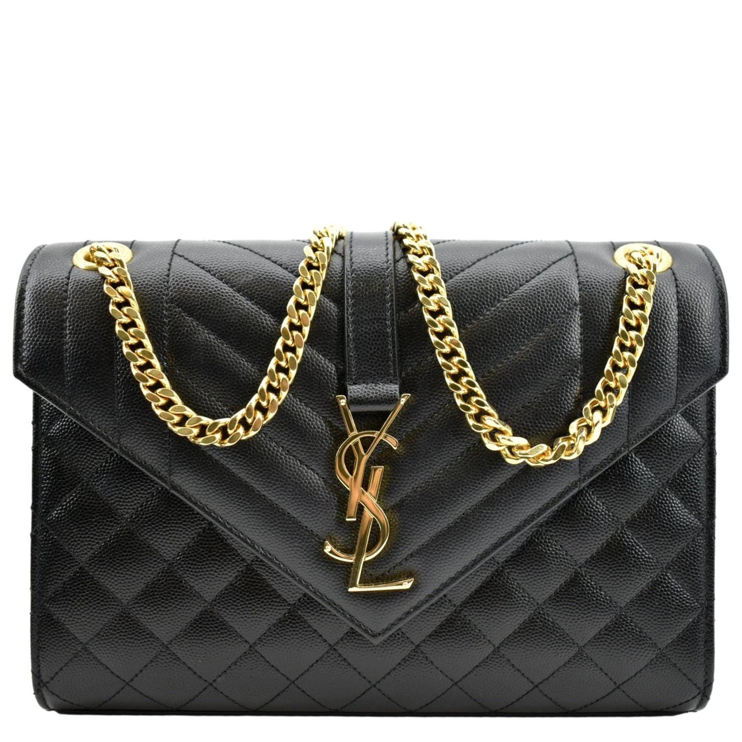 SAINT LAURENT Envelope Medium Matelasse Leather Crossbody Bag Black
