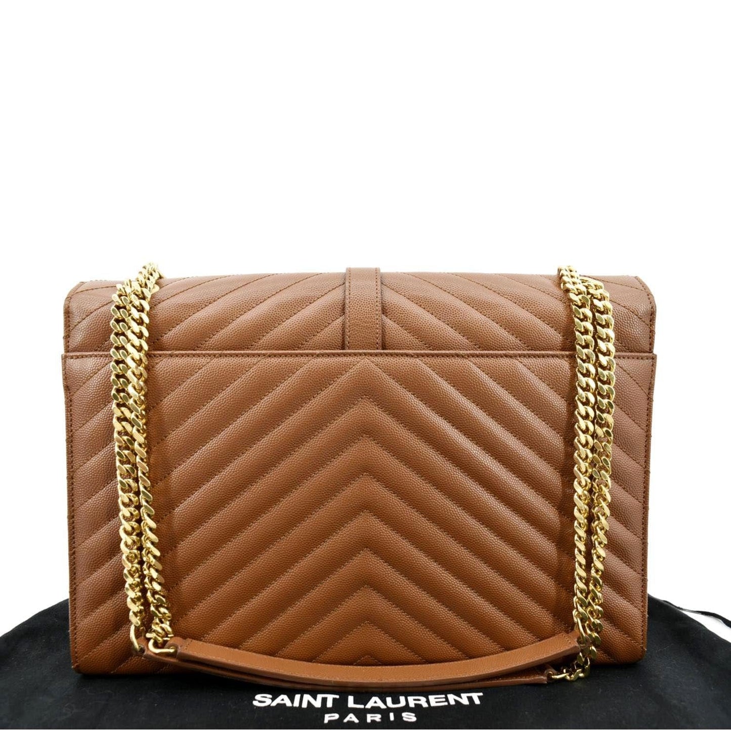 SAINT LAURENT Large Envelope Mix Matelasse Leather Chain Shoulder Bag Dark Natural