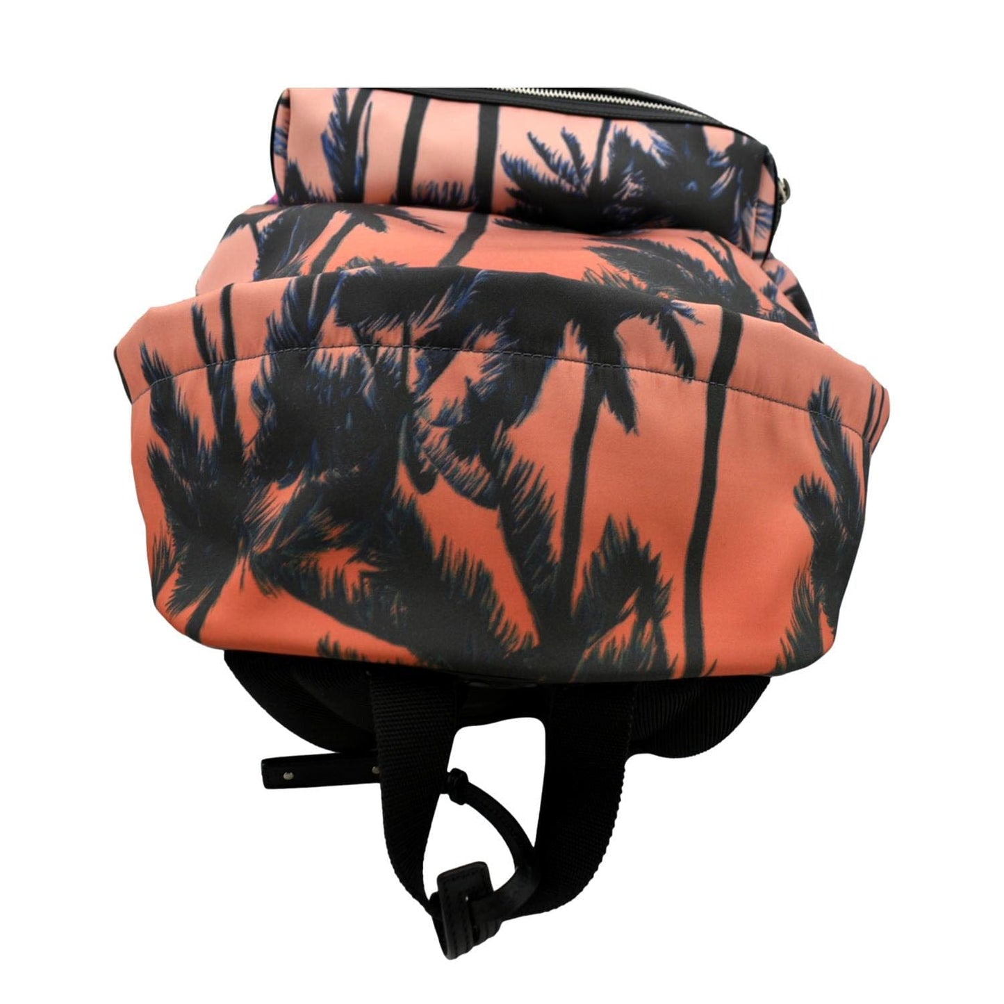SAINT LAURENT City Palm Print Canvas Backpack Bag Orange
