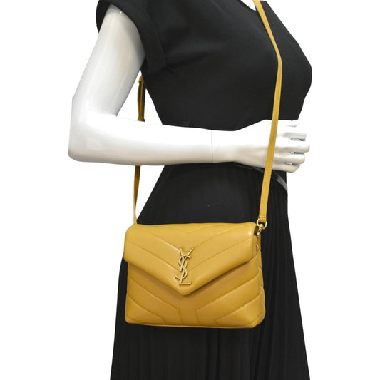 SAINT LAURENT Mini Loulou Leather Crossbody Bag Yellow
