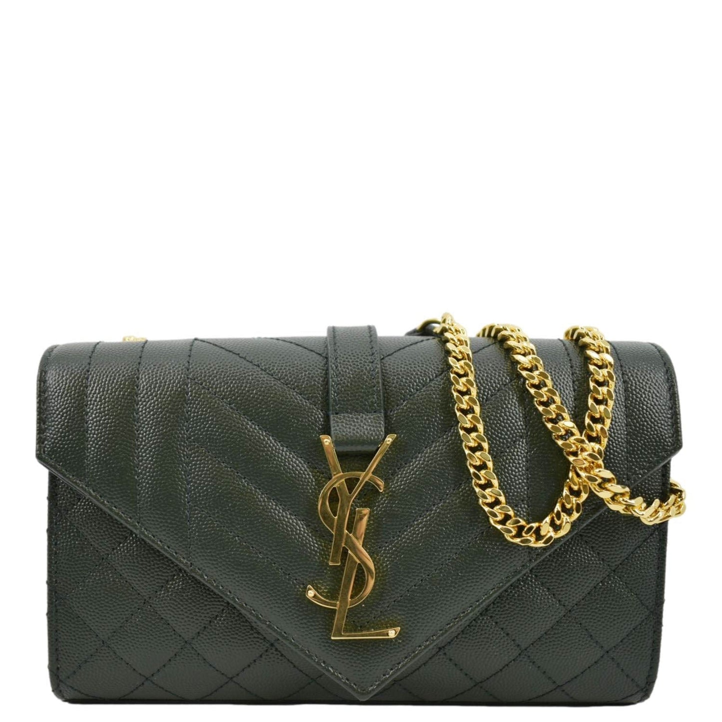 SAINT LAURENT Small Envelope MatelassÃÂ© Leather Shoulder Bag Green