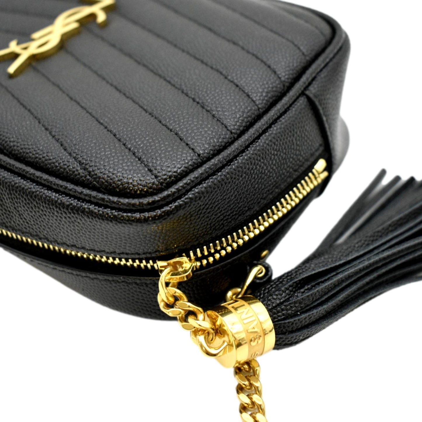 SAINT LAURENT Lou Chevron Leather Camera Crossbody Bag Black