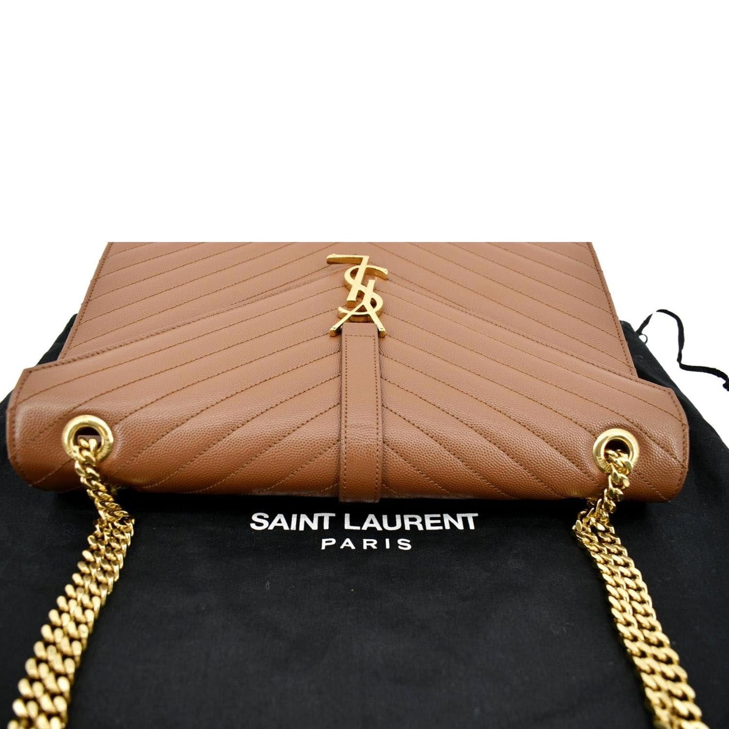 SAINT LAURENT Large Envelope Mix Matelasse Leather Chain Shoulder Bag Dark Natural