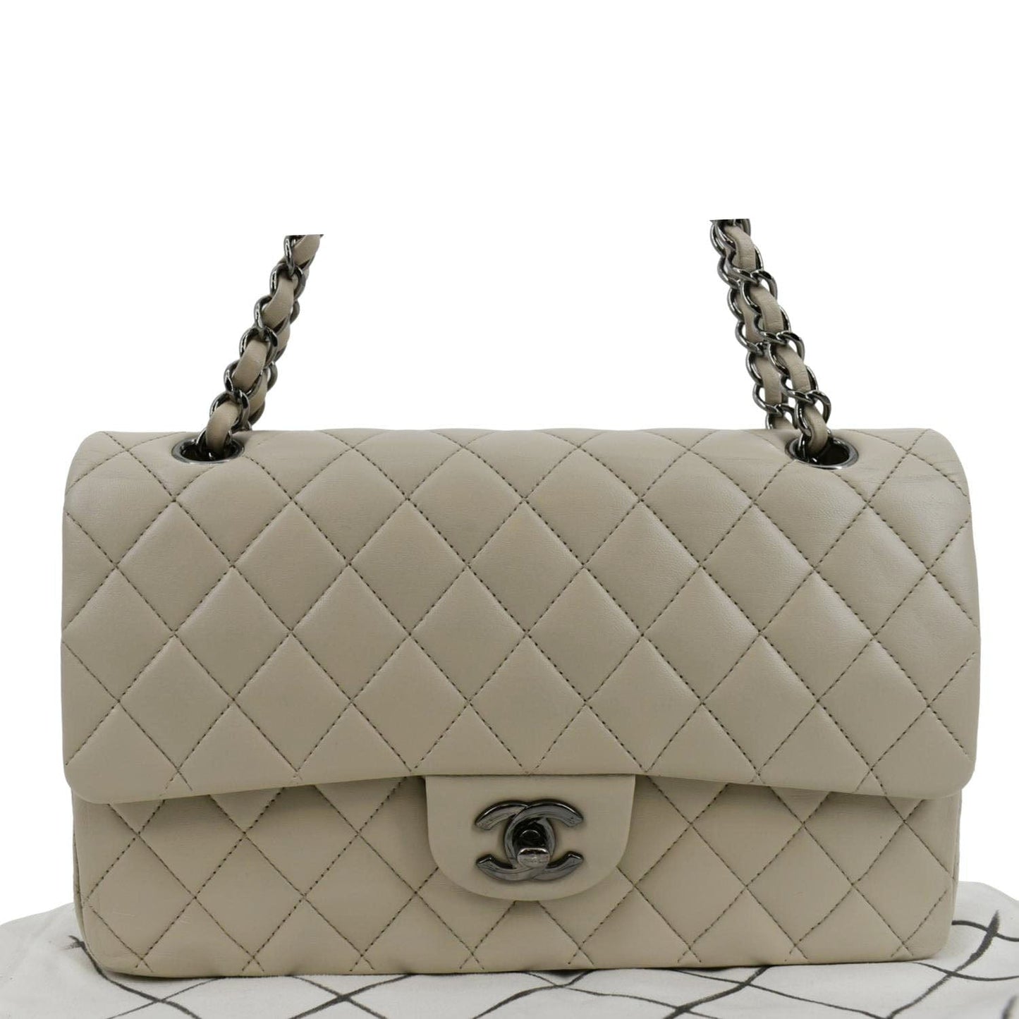 Chanel Classic Medium Double Flap Quilted Leather Shoulder Bag Ivory