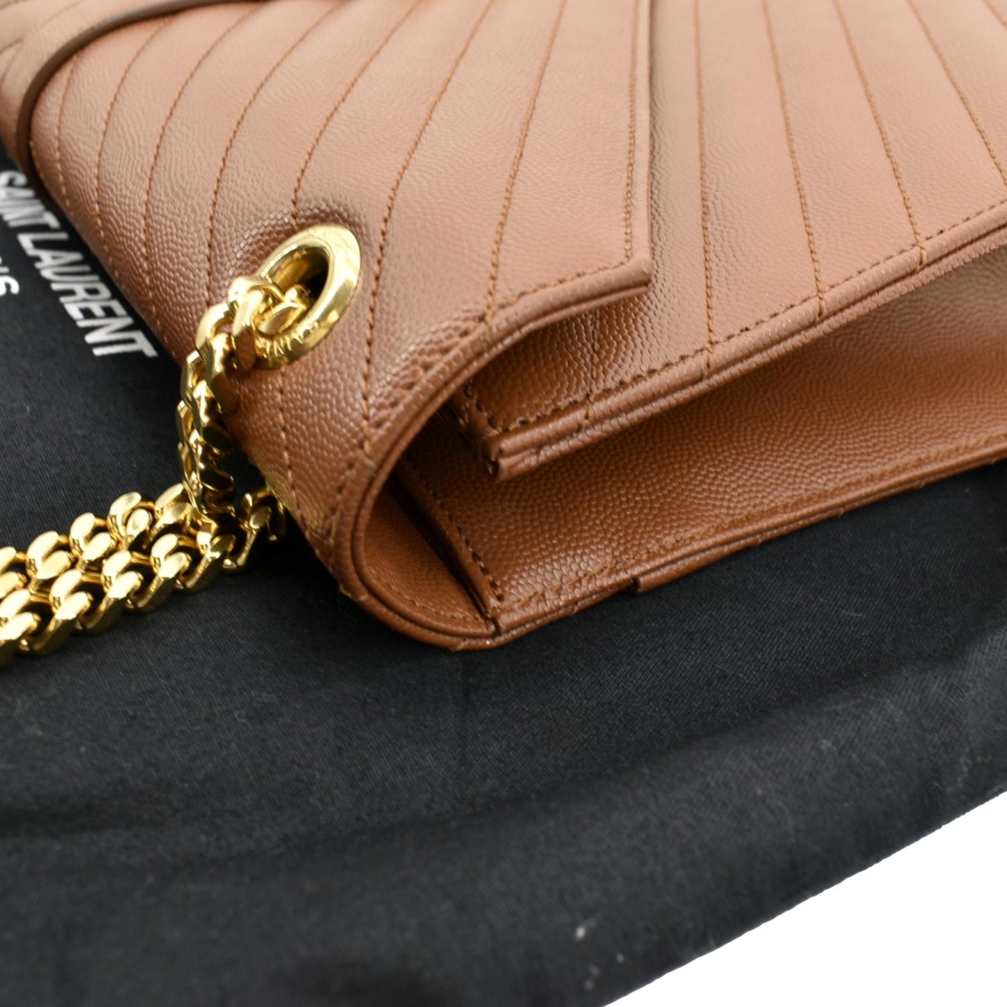 SAINT LAURENT Large Envelope Mix Matelasse Leather Chain Shoulder Bag Dark Natural