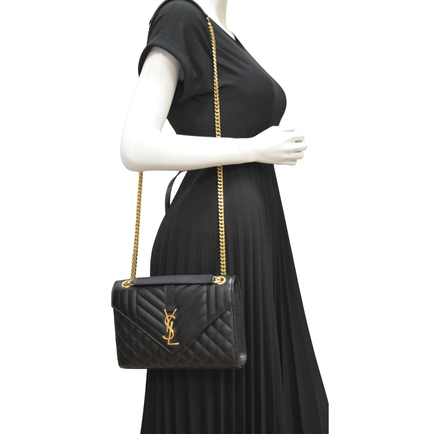 SAINT LAURENT Envelope Flap Matelasse Leather Crossbody Bag Black