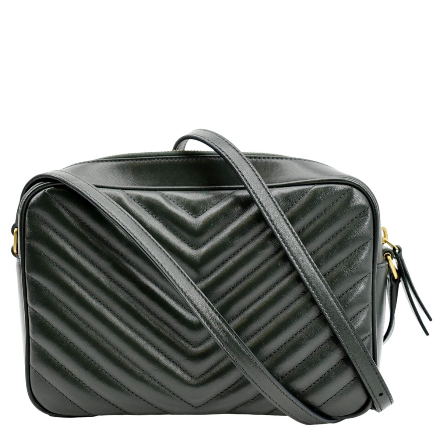 SAINT LAURENT Lou Chevron Leather Camera Crossbody Bag Green