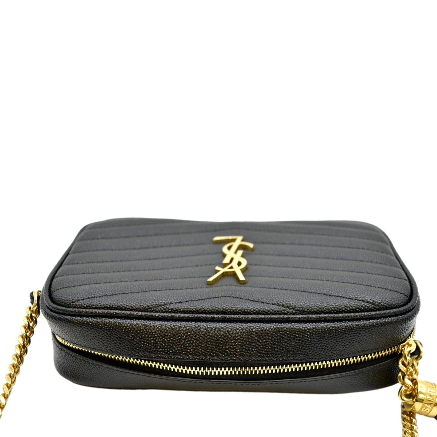 SAINT LAURENT Lou Chevron Leather Camera Crossbody Bag Black