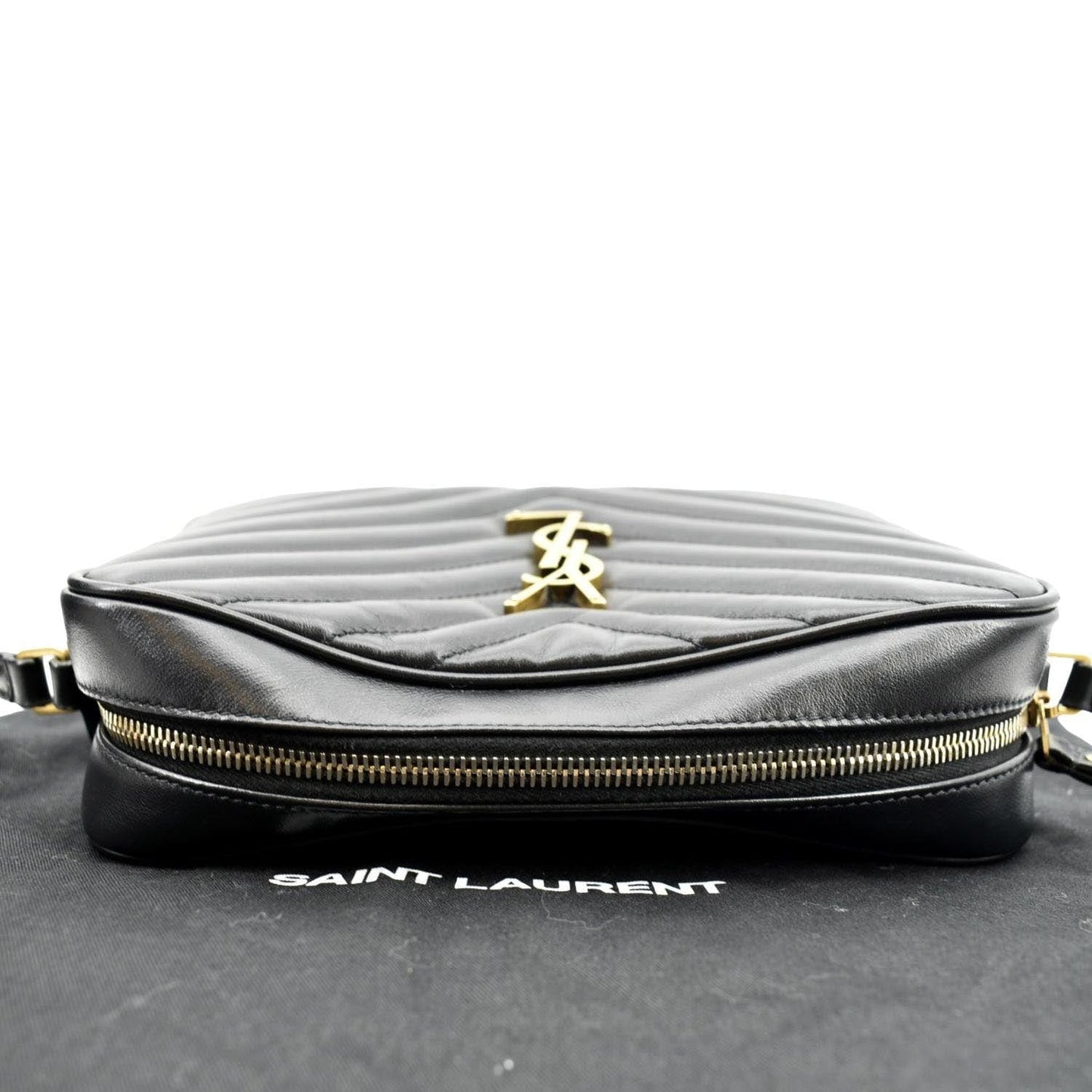 SAINT LAURENT Lou Chevron Leather Camera Crossbody Bag Black