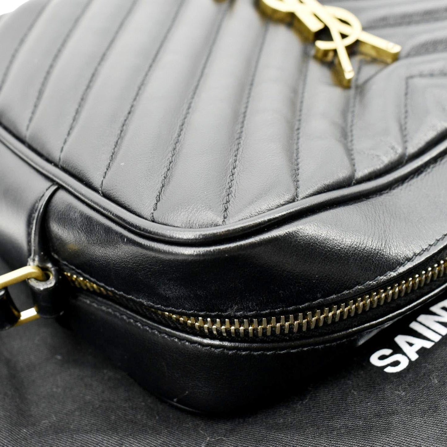 SAINT LAURENT Lou Chevron Leather Camera Crossbody Bag Black