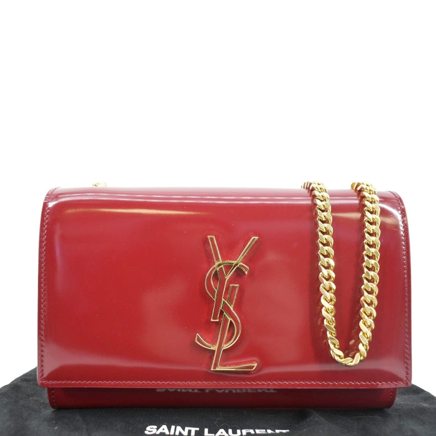 SAINT LAURENT Kate Leather Chain Clutch Crossbody Bag Red