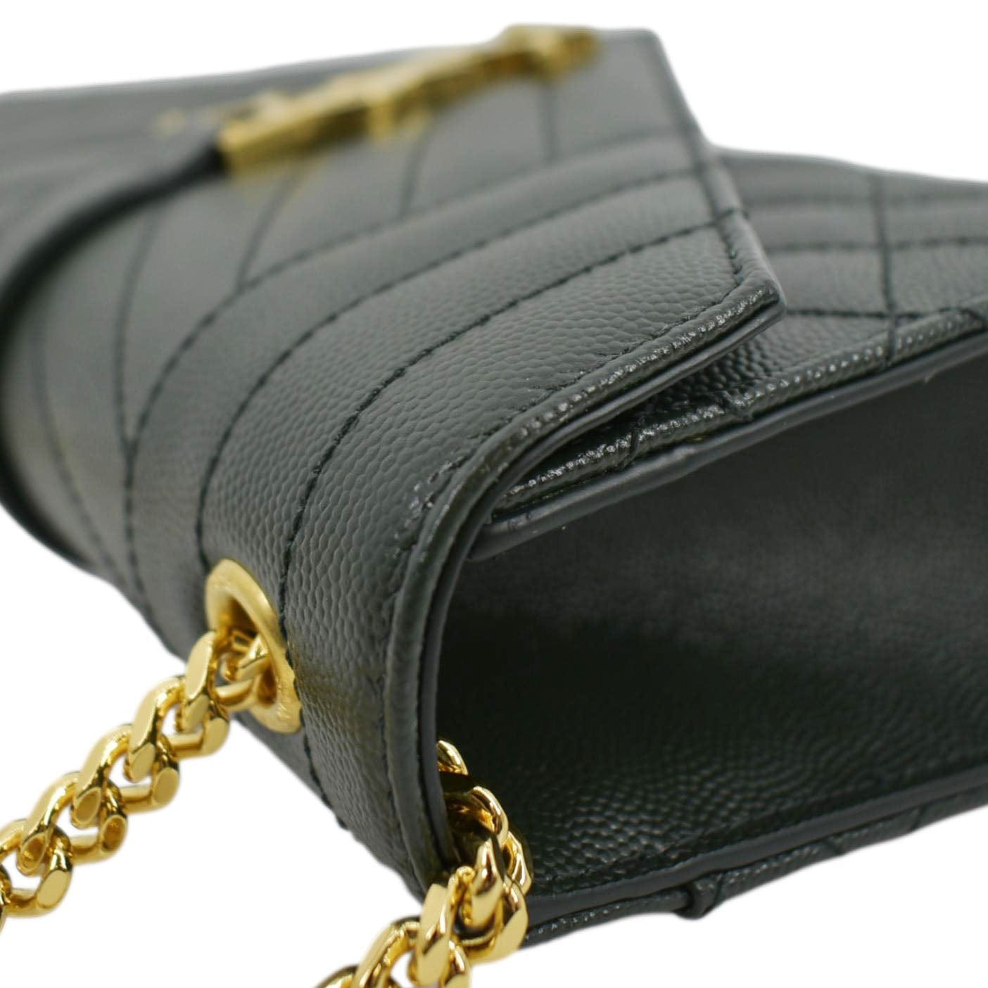 SAINT LAURENT Small Envelope MatelassÃÂ© Leather Shoulder Bag Green