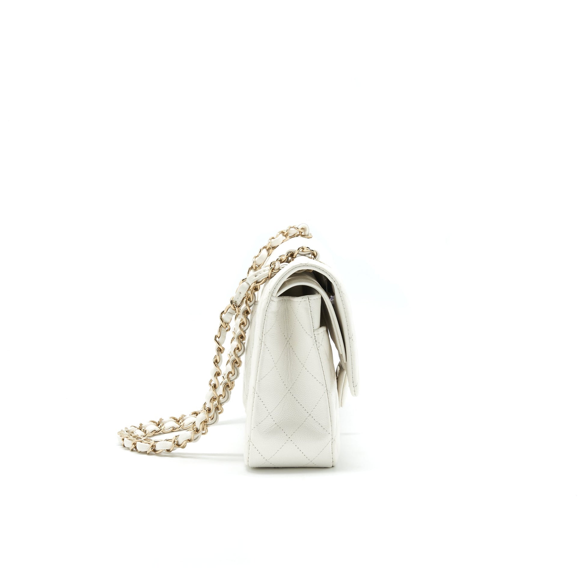 Chanel Medium Classic Double flap Bag Caviar White with L