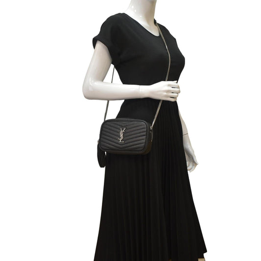 SAINT LAURENT Lou Chevron Leather Camera Crossbody Bag Black
