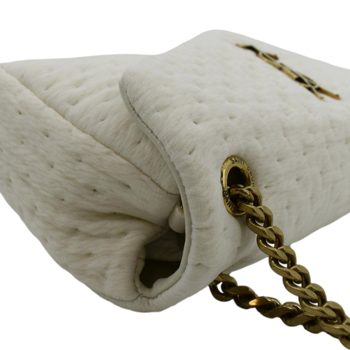 SAINT LAURENT Calypso Organza Leather Crossbody Bag White
