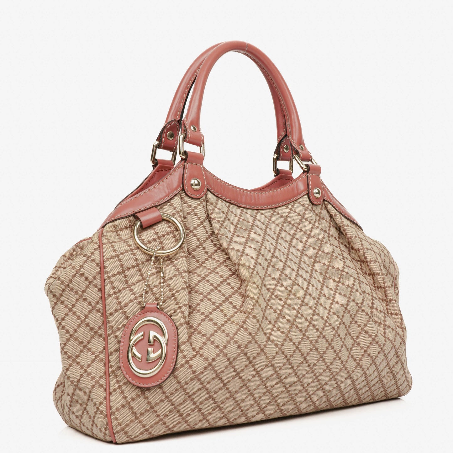 Gucci Beige/Pink Diamante Canvas Sukey Shoulder Hobo Bag