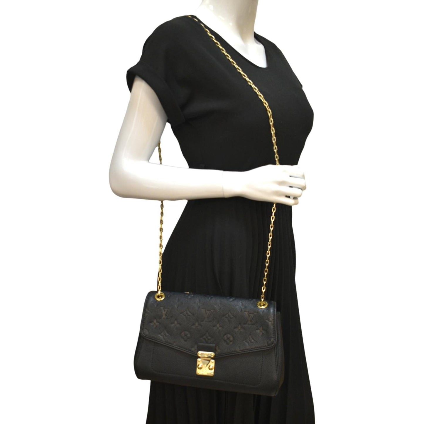 LOUIS VUITTON Saint Germain MM Monogram Empreinte Leather Shoulder Bag Black