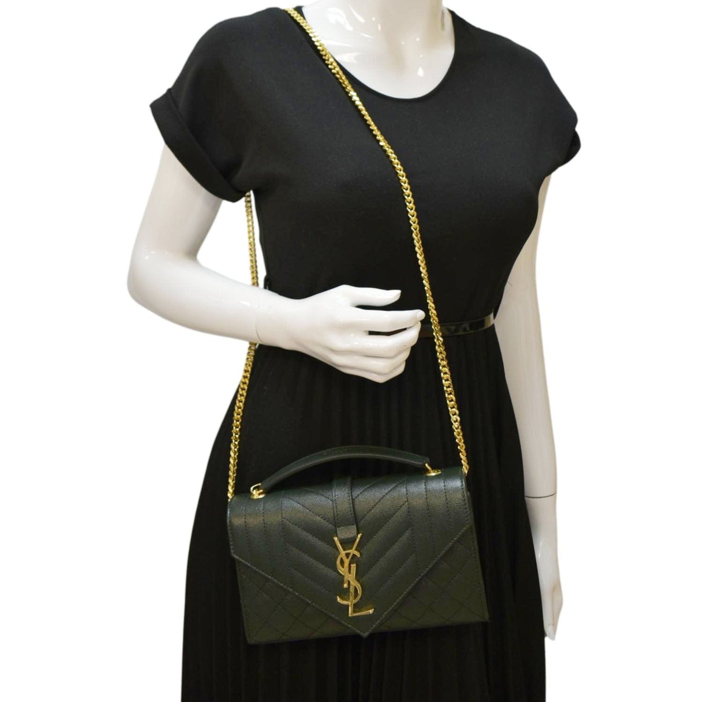 SAINT LAURENT Small Envelope MatelassÃÂ© Leather Shoulder Bag Green