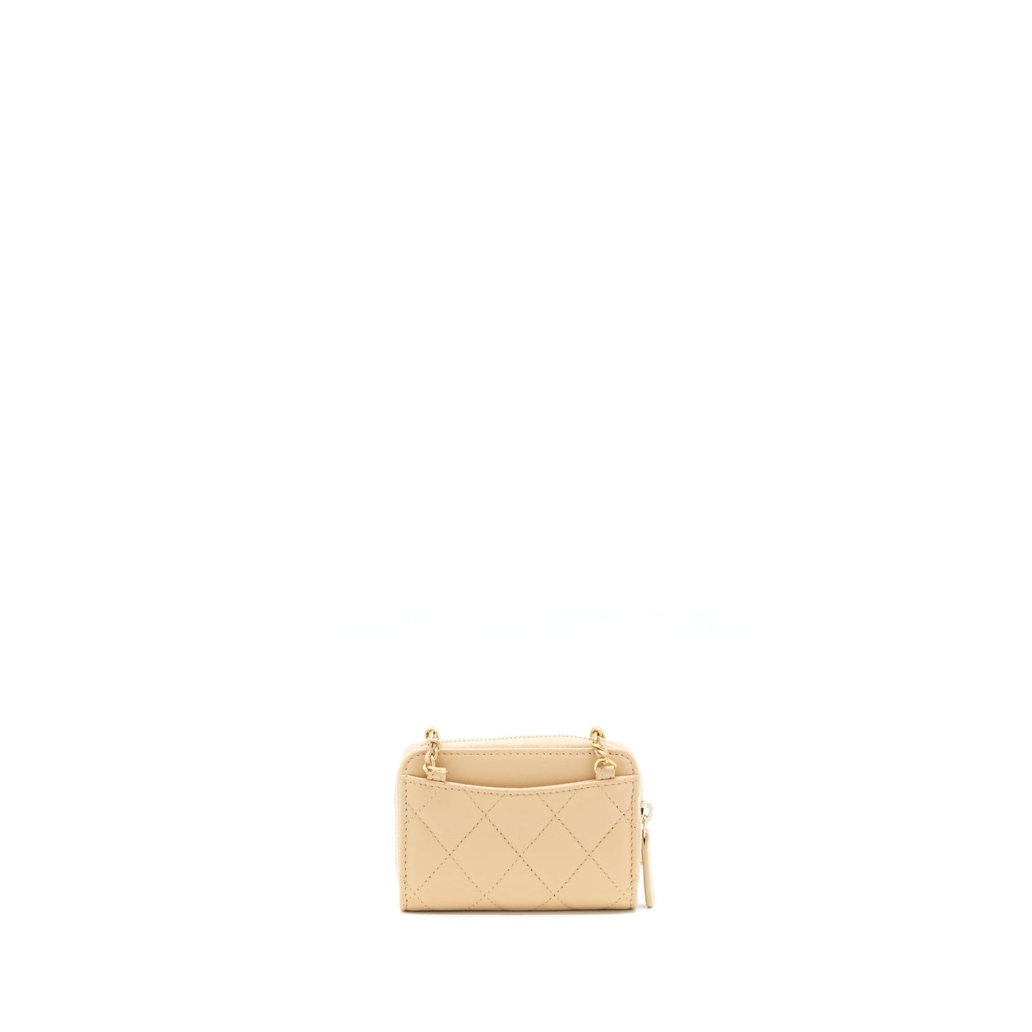 Chanel 22C Pearl Crush Card Holder With Chain Beige
