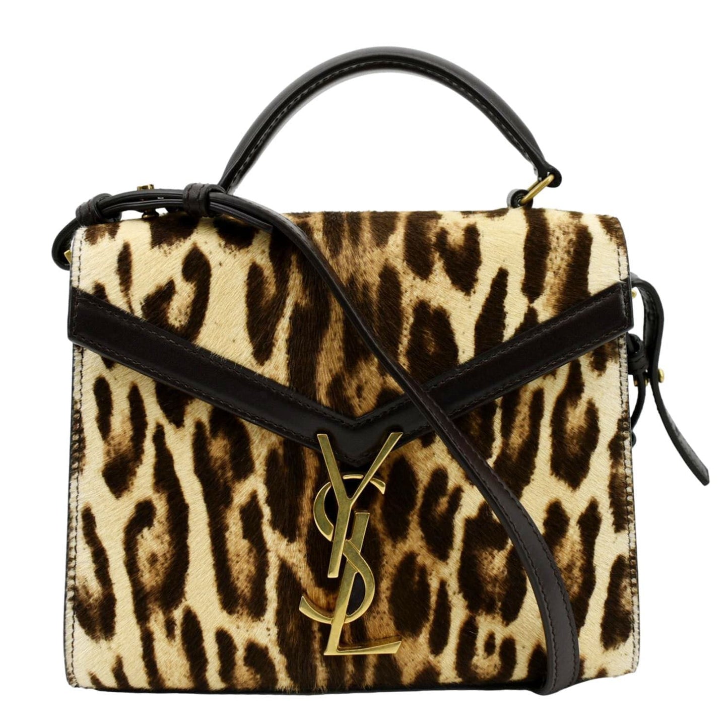 SAINT LAURENT Cassandra Leopard Print Monogram Canvas Shoulder Bag Maroon