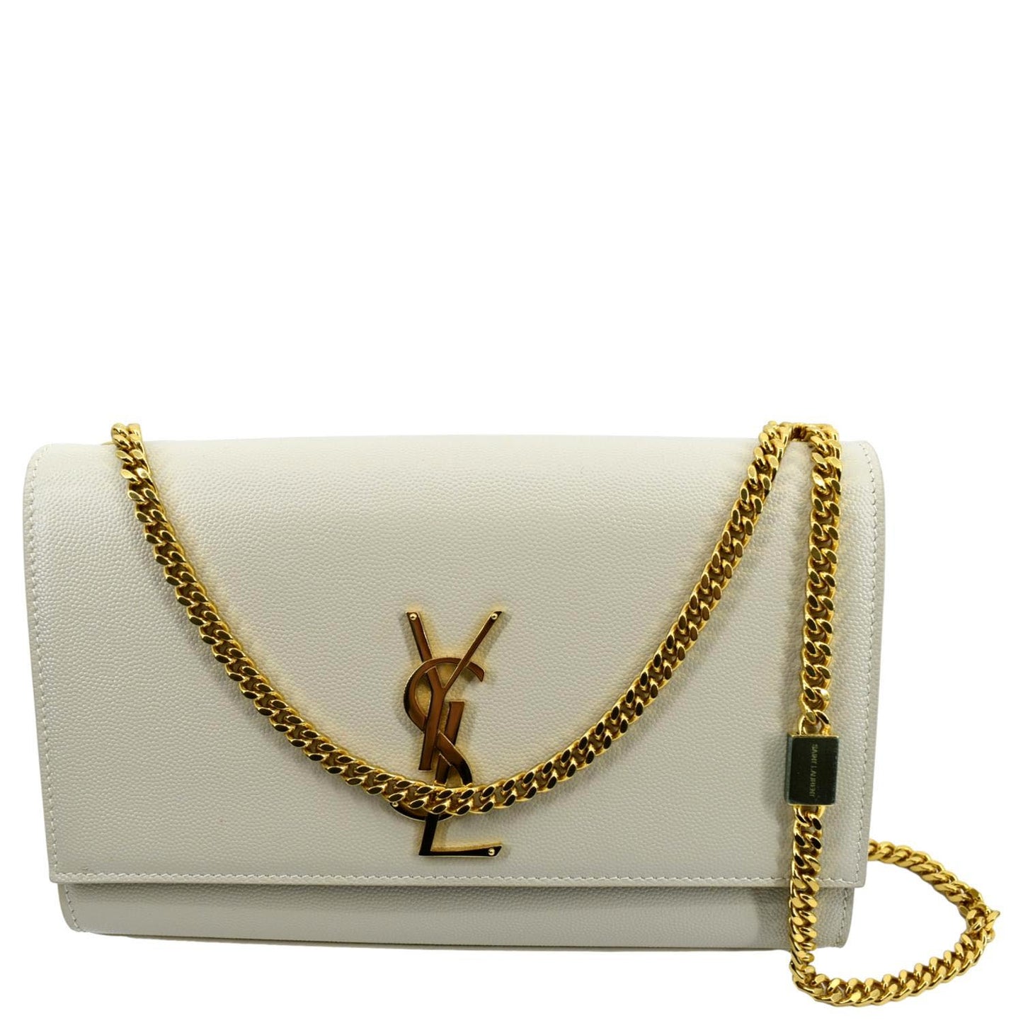 SAINT LAURENT Kate Grain De Poudre Leather Shoulder Bag Ivory