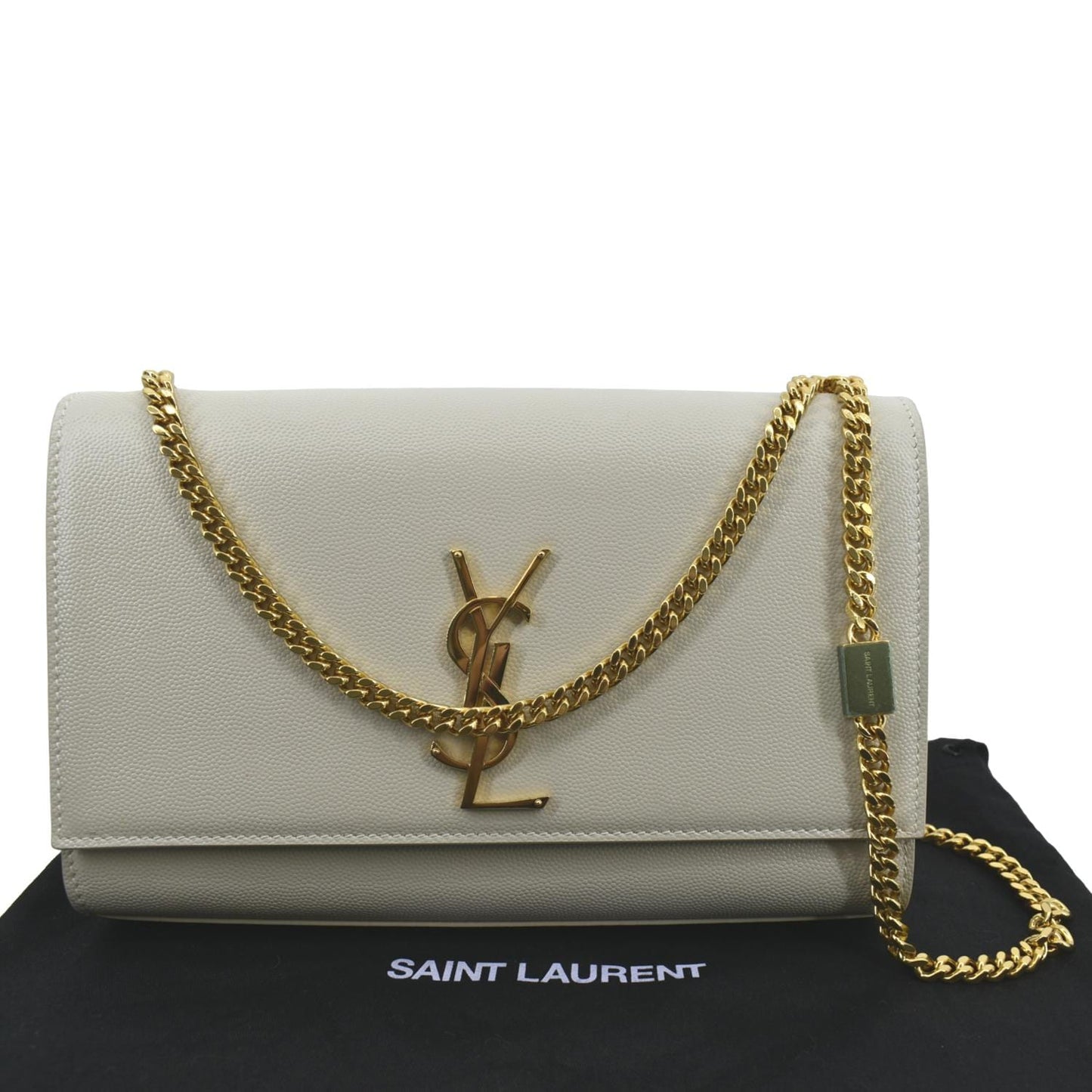 SAINT LAURENT Kate Grain De Poudre Leather Shoulder Bag Ivory