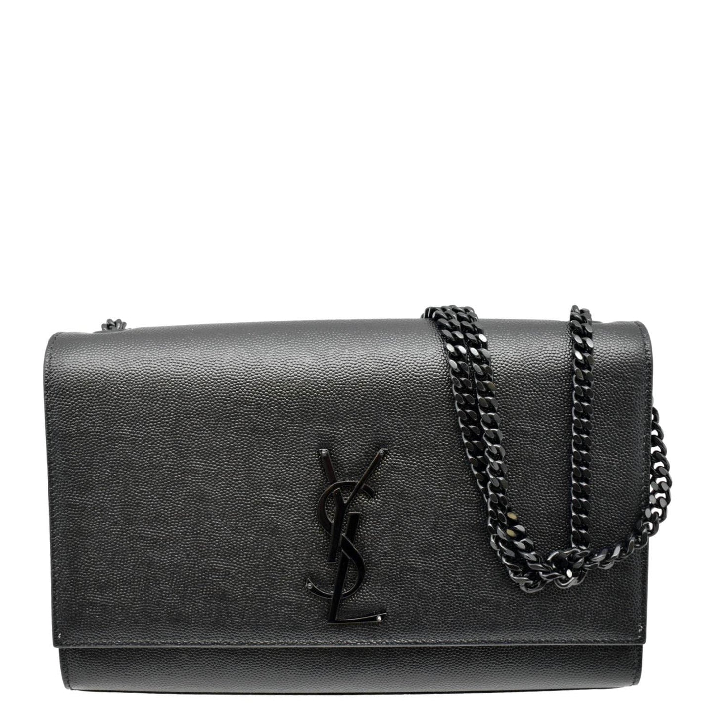 SAINT LAURENT Kate Leather Chain Clutch Crossbody Bag Black