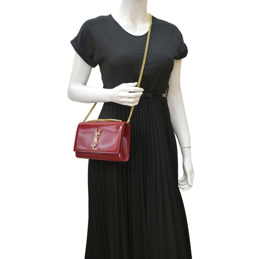 SAINT LAURENT Kate Leather Chain Clutch Crossbody Bag Red